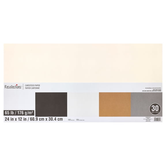 30 Sheets Neutral 12" x 24" Cardstock Paper by Recollections - Acid and Lignin Free Paper for Scrapbooks - Arts & Crafts - 1 Pack