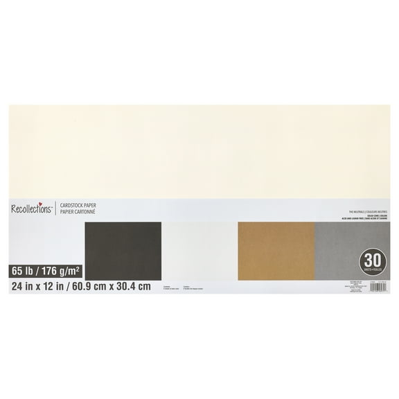 30 Sheets Neutral 12" x 24" Cardstock Paper by Recollections - Acid and Lignin Free Paper for Scrapbooks - Arts & Crafts - 1 Pack
