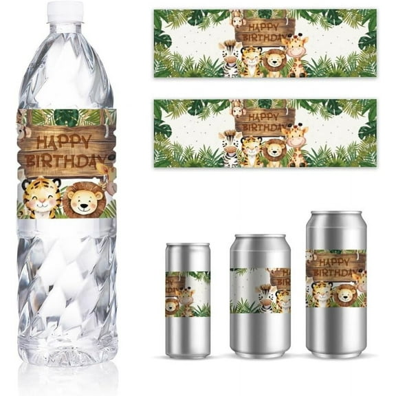30 Sheets Safari Theme Water Bottle Labels Tiger Lion Giraffe Wraps Stickers for Water Bottle Personalized Drinking Water Bottle Labels for Birthday Shower Party Decorations 8.5x2.5Inches