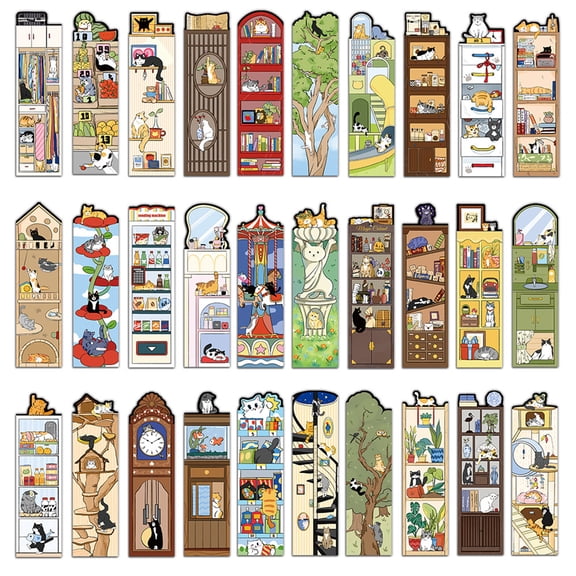 30 Sheets/Set Creative Bookmarks Cartoon Cats Reading Book Markers Reading Supplies Lovely Paper Bookmarks