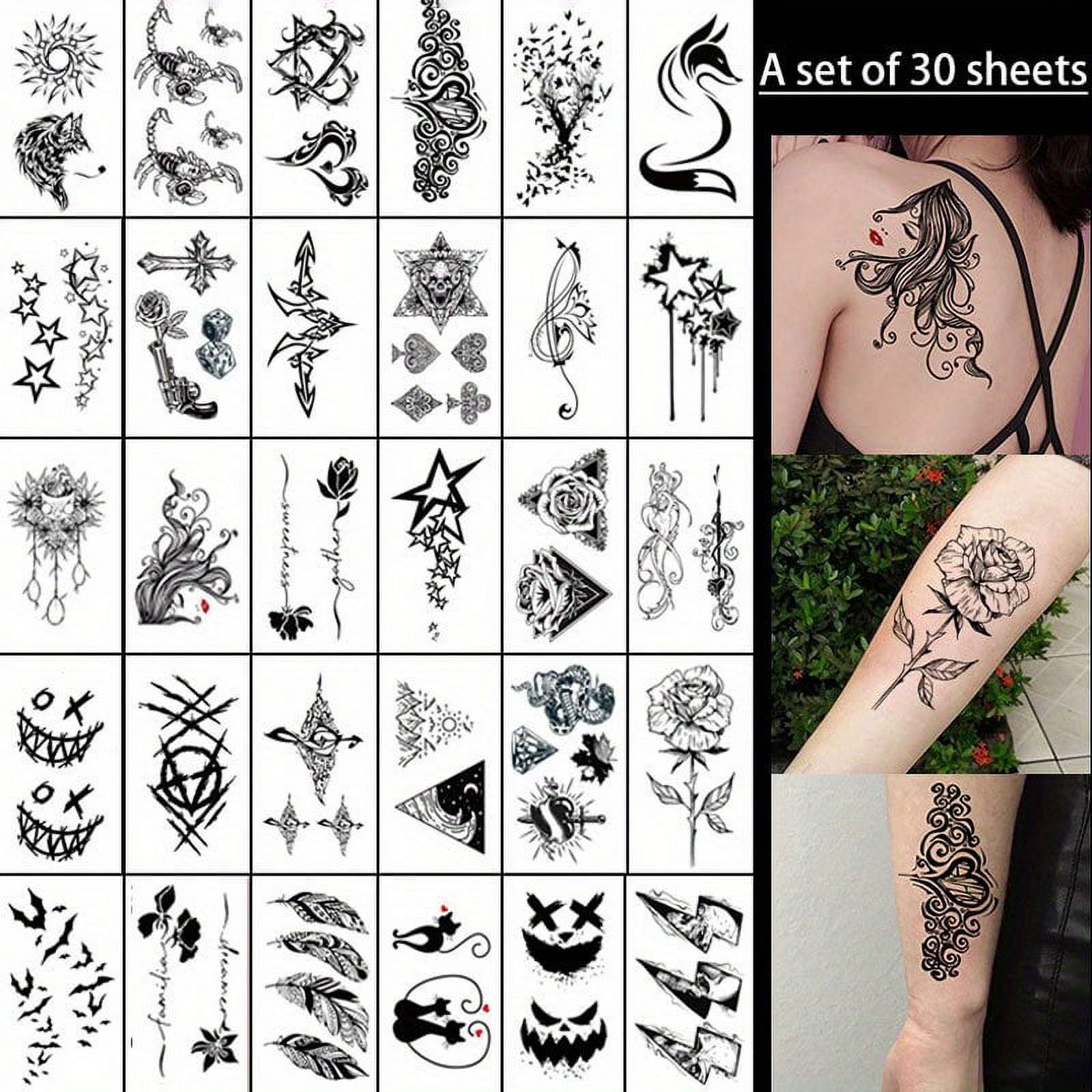 30 Sheets Tattoo Stickers Dark Series, Waterproof Sweatproof Letters