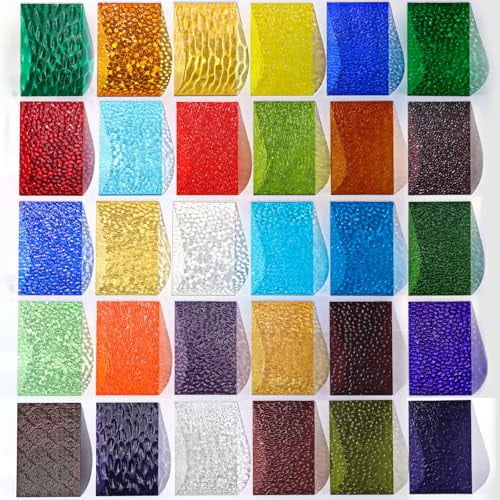 30 Sheets Transparent Stained Glass Sheets 4 x 6in, Stained Glass Supplies for Mosaic Tiles Crafts Cathedral Window Suncatchers & DIY Home Decor$$