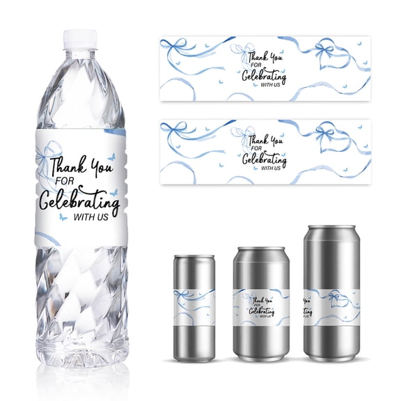 30 Sheets Water Bottle Labels Blue Drinking Water Container Labels Personalized Self-Adhesive Wraps Sticker