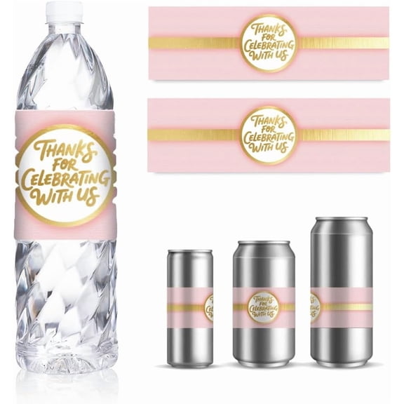 30 Sheets Water Bottle Labels Pink Golden Drinking Water Container Labels Personalized Self-Adhesive Wraps Sticker