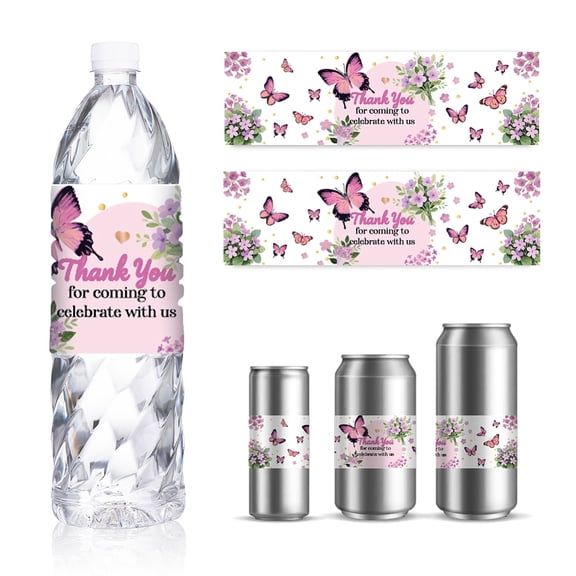 30 Sheets Wedding Water Bottle Labels Butterfly Flower Drinking Water Container Labels Personalized Self-Adhesive Wraps Sticker for Water