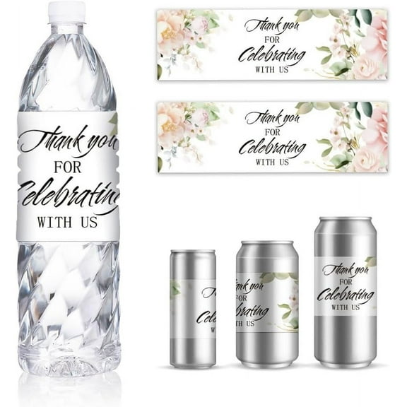 30 Sheets Wedding Water Bottle Labels Greenery Plant Flower Wraps Sticker for Water Bottle Personalized Drinking Water Bottle Label for Bridal Shower Party Wedding 8.5x2.5 Inches Silver
