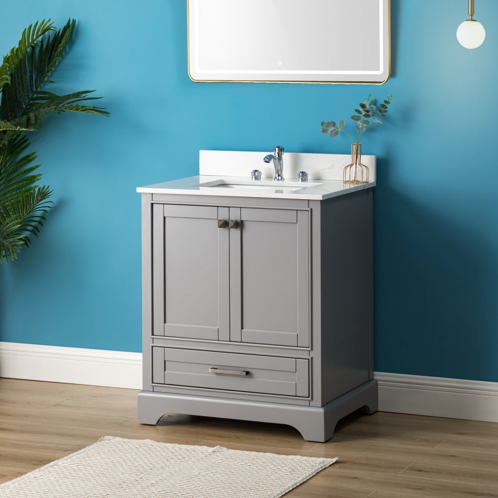 30" Single Bathroom Vanity and Sink Combo, Simple Design 2-Door 2 ...