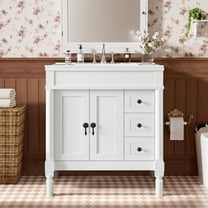 30" Single Bathroom Vanity with Ceramic Sink Top, 2 Soft Close Doors, and 3 Drawer, White