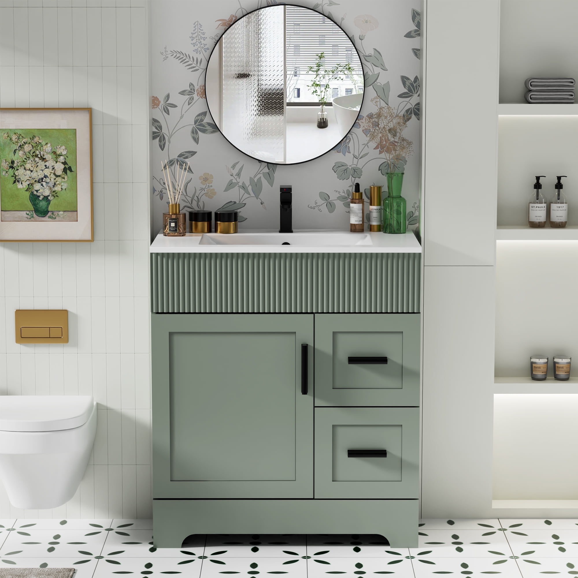 30" Single Bathroom Vanity with Integrated Sink Top, Water Saving Faucet