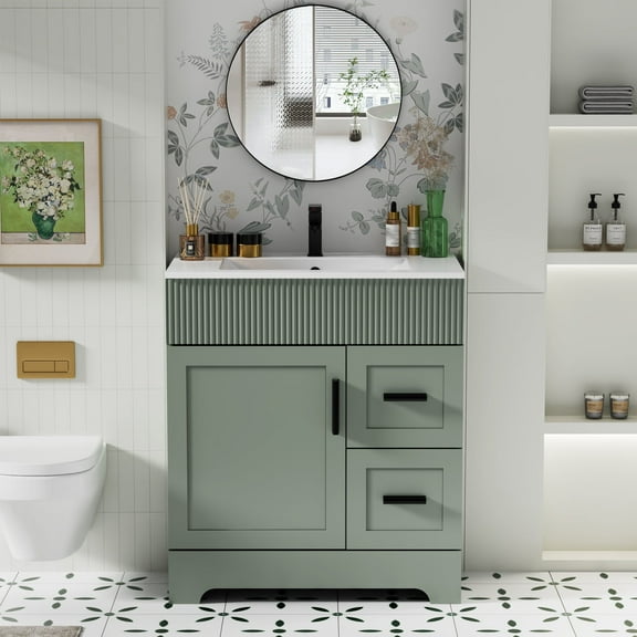 30" Single Bathroom Vanity with Integrated Sink Top, Water Saving Faucet