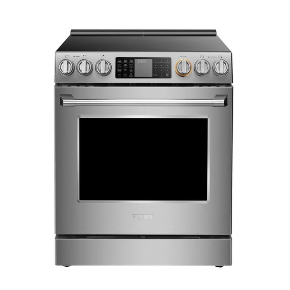 FOTILE 30-in Glass Top 5 burners 5.7-cu ft Air Fry Convection Oven Slide-In Electric Range ( Stainless Steel )
