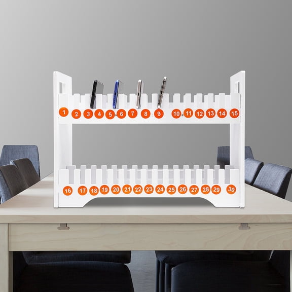 30-Slot Cell Phone Holder for Classroom, PVC Desktop Organizer for 30 Phones 2-Tier Portable Phone Storage Rack for Office, Meeting Room, Church, Gym, with Number Labels & Screwdriver Included