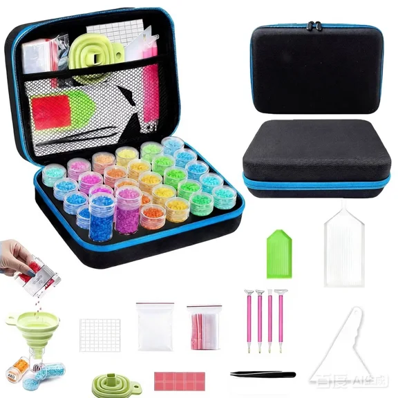 30-Slot Leak-Proof Storage Box for 5D Diamond Painting Kits, Portable Diamond Art Container with Pick-Up Pen for Diamond Beads and Craft Accessories