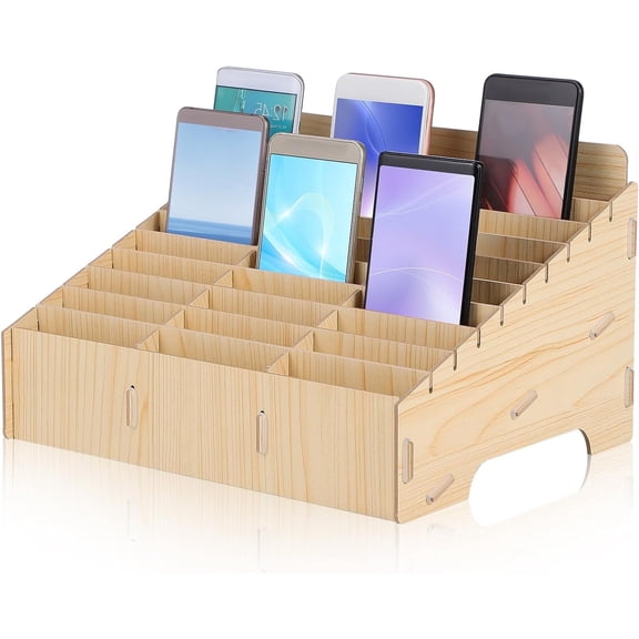 30-Slot Wooden Cell Phone Storage Organizer Box for Classroom