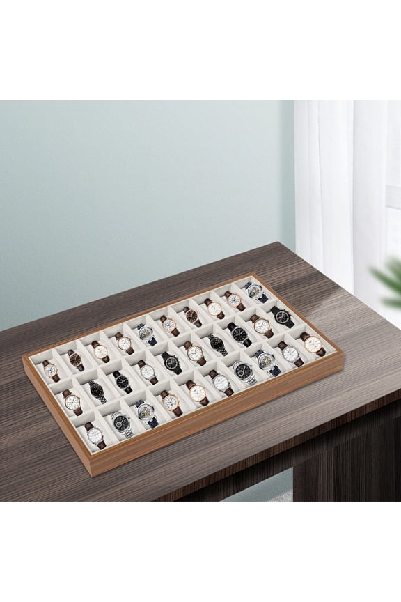 30-Slot Wooden Watch Display Box, Jewelry Tray Storage Organizer for Bracelets, Necklaces, Earrings, Rings, Brooches