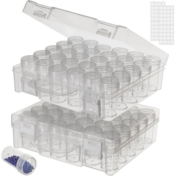 30 Slots Bead Organizer Box, Bead Storage Containers, Diamond Painting Storage Containers, Plastic Small Clear Embroidery Box for Rhinestones (2 Pack)