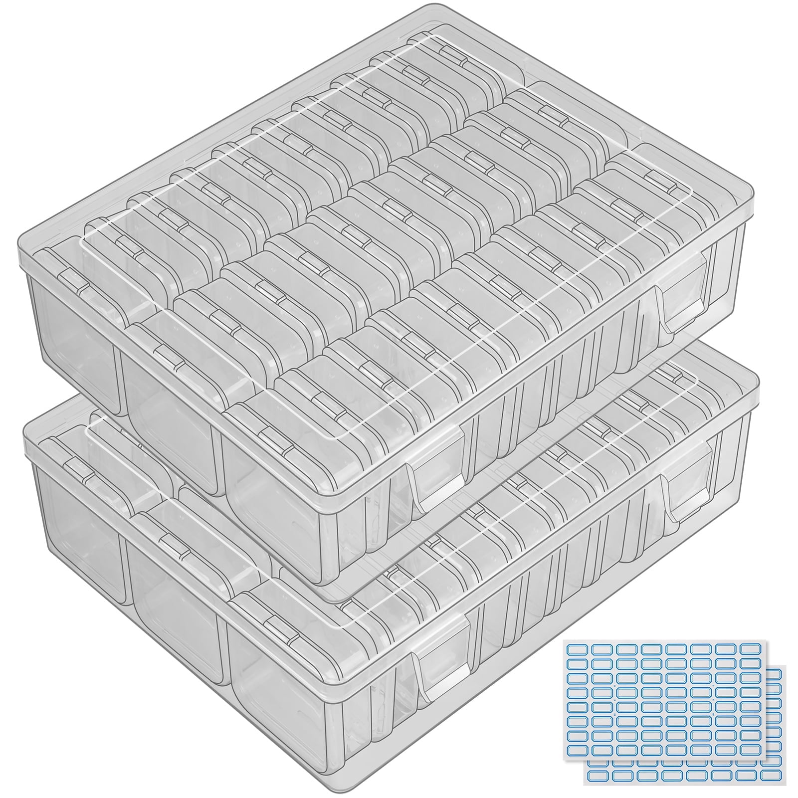30 Slots Bead Organizer Box, Bead Storage Containers, Mini Clear Craft Bead Storage Box Rhinestone Organizer Storage Bead Organizers and Storage with Hinged Lid Labels for Seeds Art Craft (2 Pack)