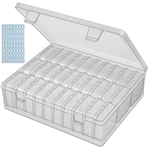 30 Slots Bead Organizer Box, Bead Storage Containers, Mini Clear Craft Bead Storage Box Rhinestone Organizer Storage Bead Organizers and Storage with Hinged Lid Labels for Seeds Art Craft (1 Pack)