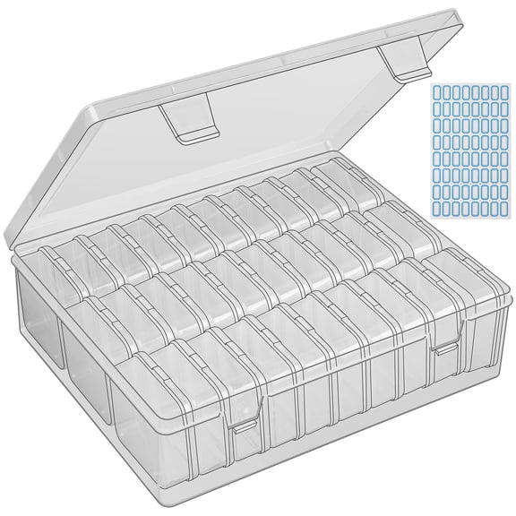 30 Slots Bead Storage Box, Bead Storage Containers, Mini Clear Bead Organizer Box Bead Organizers and Storage with Hinged Lid Labels for DIY, Beads, Nails, Screws, Small Parts (1 Pack)