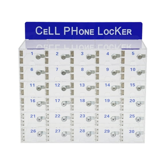 30 Slots Cell Phone Locker, Acrylic Cell Phone Storage Box with Lock Cellphone Storage Cabinet Cellphone Locker Box for Schools Classroom Business Employees Offices