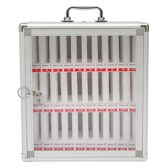 30 Slots Classroom Aluminum Alloy Storage Cabinet for Cell Phones Wall Mount Lockable Pocket Chart Storage Box with Handles for Home/Office