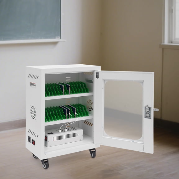 30 Slots White Charging Station Multifunctional Mobile Charging Cabinet Rectangular Mobile Charging Cart