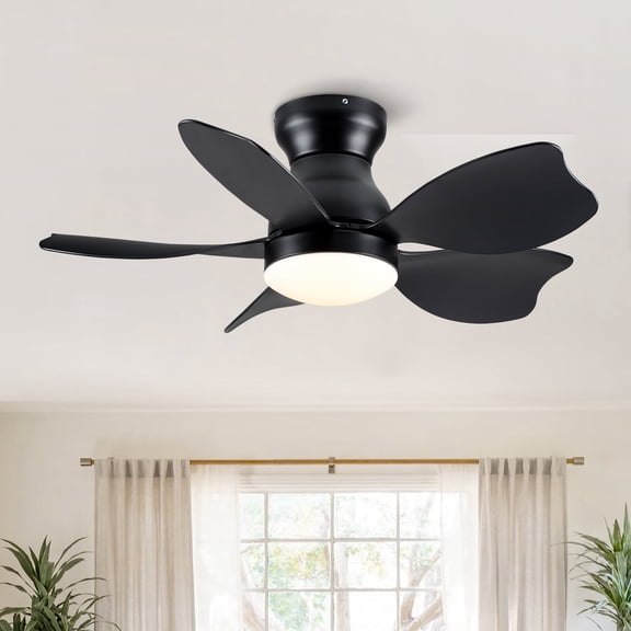 30" Small Kid's Low Profile Flush Mount Ceiling Fan Lighting with Remote Control for Small Children Room