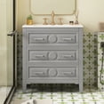 thumbnail image 1 of 30" Solid Wood Compact Freestanding Cabinet, Bathroom Storage Unit with 3 Drawers, Modern Small Bathroom Vanity with Ceramic Sink for Bathroom, Gray, 1 of 9