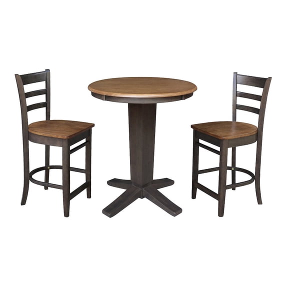 30" Solid Wood Round Top Dining Table with 2 Counter Height Stools
