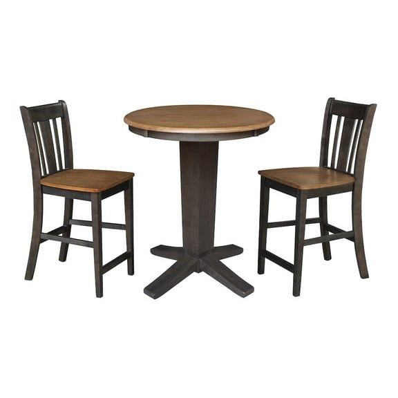30" Solid Wood Round Top Dining Table with 2 Counter Height Stools