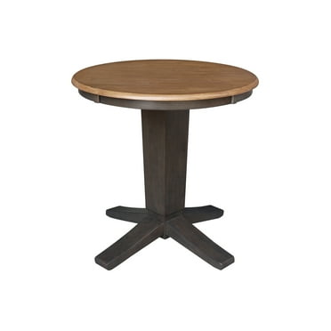 30" Solid Wood Round Top Pedestal Dining Table in Hickory/Washed Coal