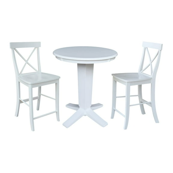 30" Solid Wood Round Top Pedestal Dining Table with 4 Counter Height Stools