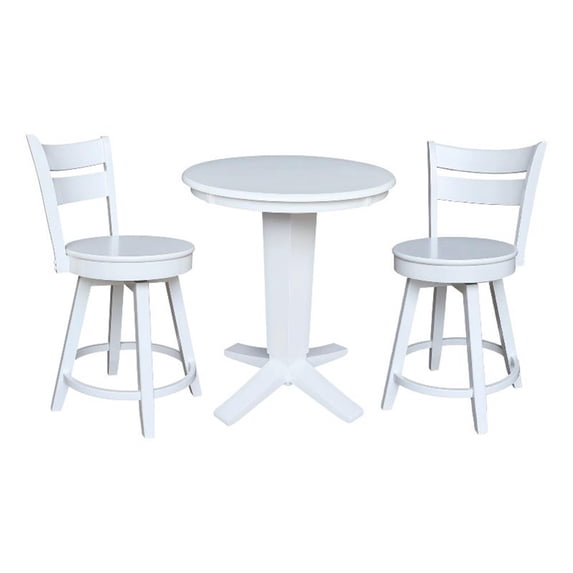 30" Solid Wood Round Top Pedestal Dining Table with 4 Counter Height Stools