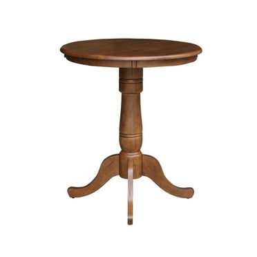 30" Solid Wood Round Top Pedestal Table in Distressed Oak  - 35.1"Height
