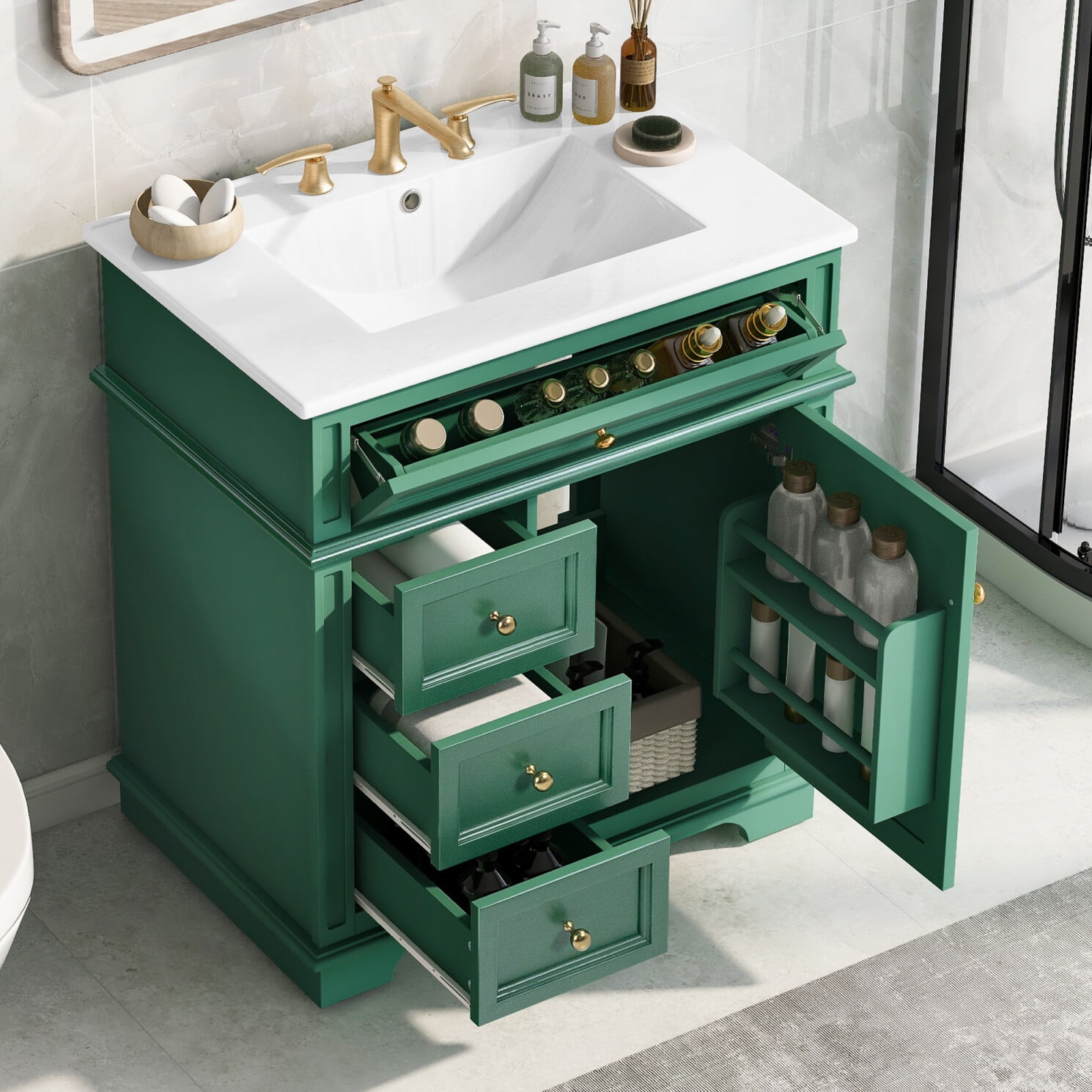 30" Space-Saving Bathroom Vanity with Sink, Single Basin Vanity ...