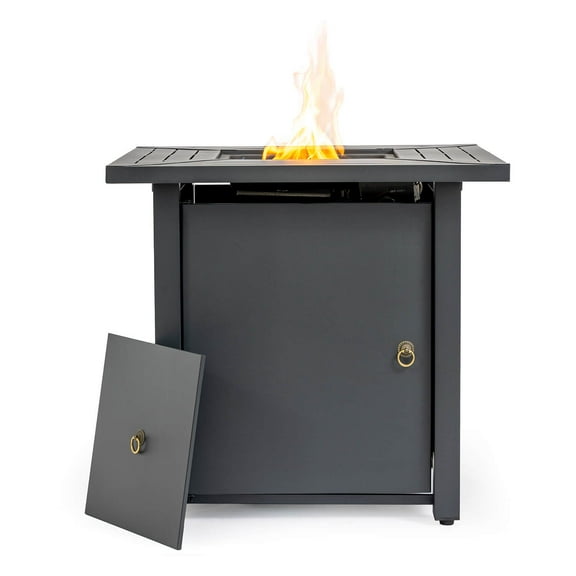 30" Square 50000 BTU Propane Gas Fire Pit Table with Glass Beads, Metal Lid and Protective Cover