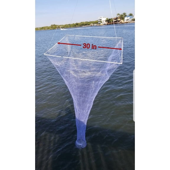 30" Square Ballyhoo Bait Net Complete Drop Net Kit with Rope, Bag, and Chum Bag