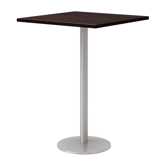 30" Square Pedestal Table - Espresso Top - Silver Base - Bistro Height