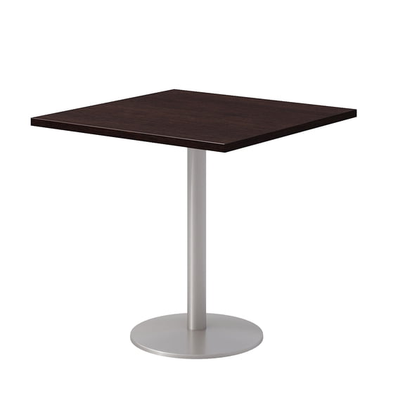 30" Square Pedestal Table - Espresso Top - Silver Base