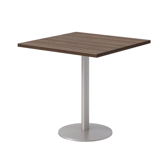 30" Square Pedestal Table - Studio Teak Top - Silver Base