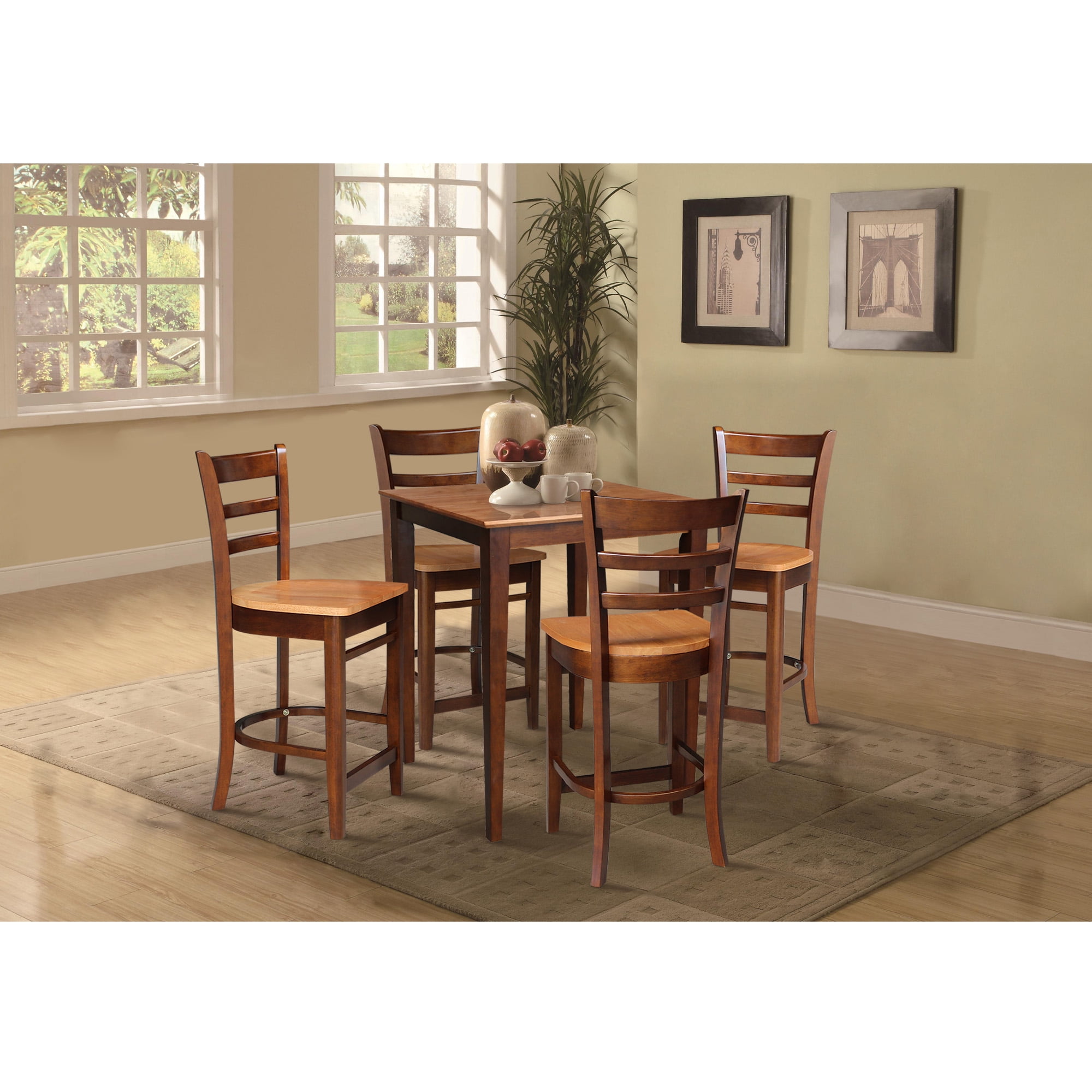 30'' Square Solid Wood Counter Height Dining Table with 4 Emily Ladder ...