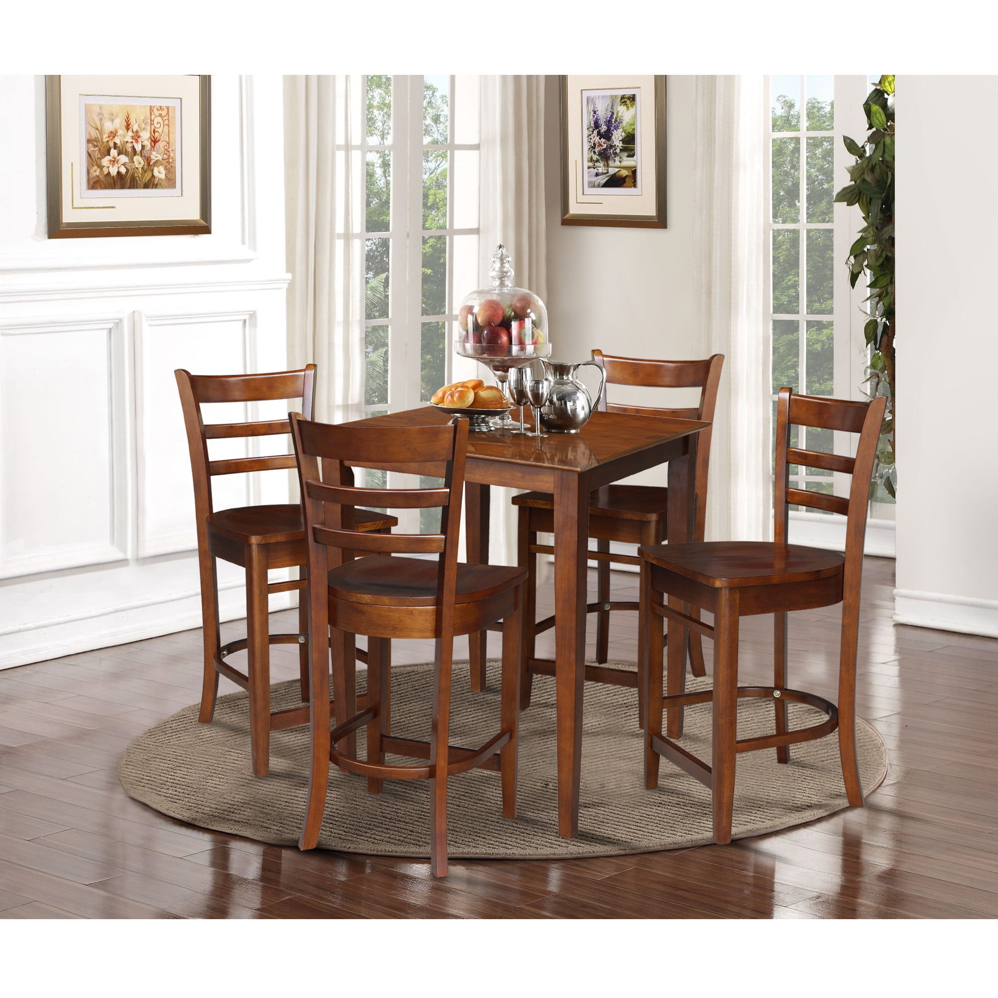 30'' Square Solid Wood Counter Height Dining Table with 4 Emily Ladder ...
