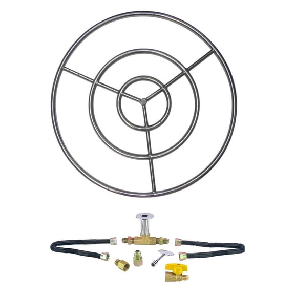30" Stainless Steel Fire Pit Burner Ring with Deluxe Connection Kit NG Natural Gas