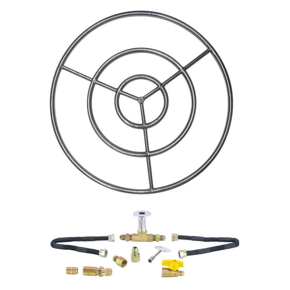 30" Stainless Steel HIGH CAPACITY Fire Pit Burner Ring with Connection Kit for LP Liquid Propane