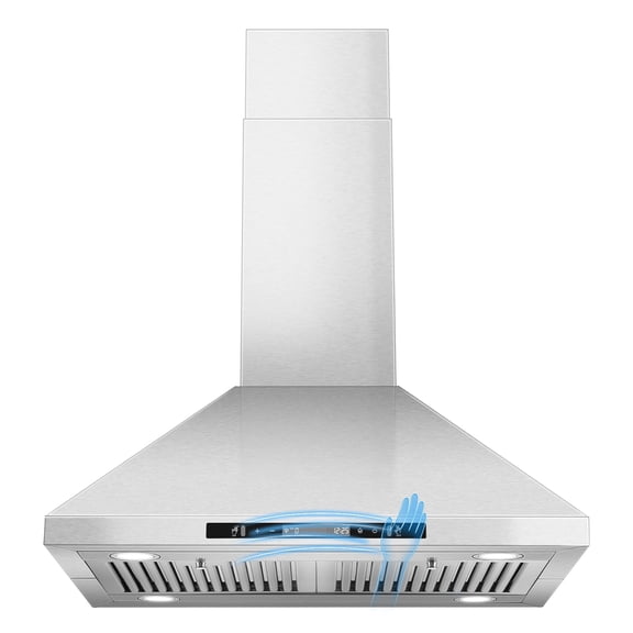 30" Stainless Steel Island Range Hood - 700CFM 120V with Touch Control, 3-Speed & LED Lights (65dB Quiet)