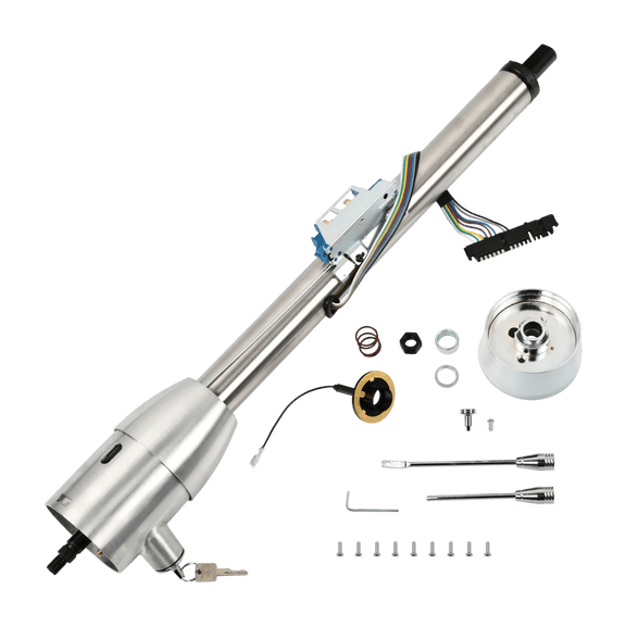 30" Stainless Steel Tilt Manual Universal Steering Column & Wheel Adapter w/ Key Natural
