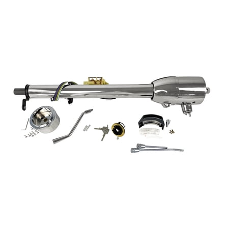 30" Steering Column Auto Column Shift Tilt with Key & Wheel Adapter Chrome