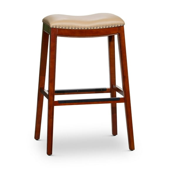 30" Stool, Cherry Finish, Bone Leather Seat