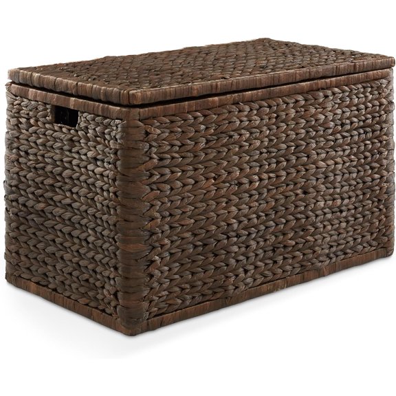 30" Storage Chest with Lid, Handles, and Safety Hinge - Natural, Water Hyacinth Wicker Storage Trunk for Entry Way, Living Room, Bedroom