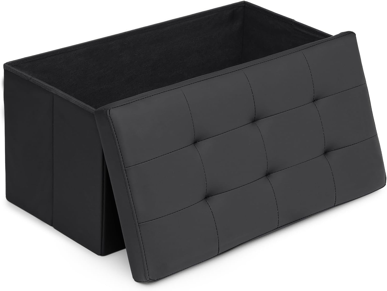 Segawe 30-Inch Folding Storage Ottoman Bench - White PVC Leather, 80L Capacity